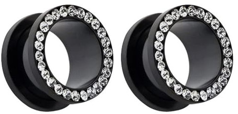 Decentraland Schwarz und Transparent 2 Stück Edelstahl O Ohrmessgeräte Tunnel Ohren Schraubverschluss Körperpiercing-Schmuck 20mm（3/4）