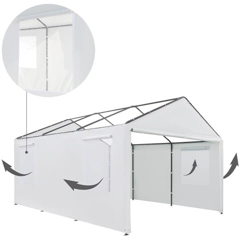 TGEHAP Carport-Seitenwand, Modern, Weiß, UV-Schutz, wasserabweisend, PE-Plane, 50,8 cm L x 17,5 cm H, für 3 x 50 cm Carport-Rahmen, Ersatz-Seitenwandplane, inklusive 2 Seitenwänden und 2 Endplatten