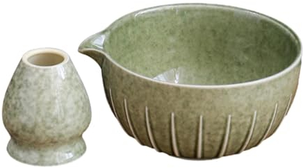 Sharplace Bol à Matcha avec bec verseur, cérémonie du thé et porte-fouet, service à thé Matcha de cérémonie Portable traditionnel pour Matcha, Vert