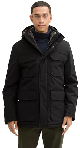 Tom Tailor Herren Winterjacke mit Abnehmbarer Kapuze, 29999 - Black, XXL