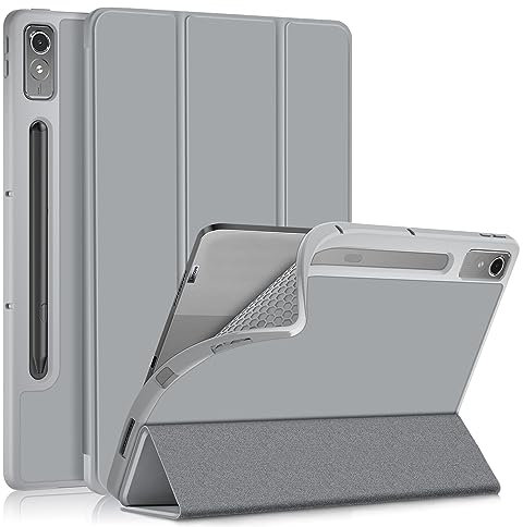 Yiernuo Coque pour Lenovo Tab P12 12,7 Pouces Tablette,Étui de Protection en TPU Souple avec Fonction Support et Veille/Réveil Automatique,Gris
