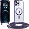 Kokio Funda para iPhone 12 Pro MAX con Cuerda,Compatible con Magsafe, Carcasa Transparente TPU Suave Silicona Case con Correa Colgante Ajustable Collar Correa de Cuello Cadena Cordón, Roxo