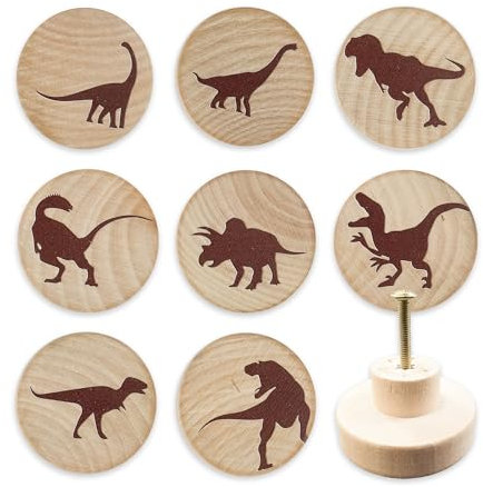 Lasyman 8PCS Wooden Dinosaur Animal Nursery Dresser Knobs Baby Unique Wood Knob Kids Room Bedroom Decorative Drawer Pulls Fun Cabinet Cute Closet Door Furniture Handles and Knobs Woodland Theme