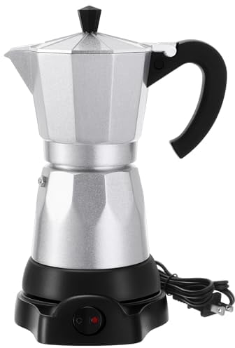 Lemosae Caffettiera elettrica da 6 tazze, moka italiana, 300 ml, in alluminio, portatile, con base staccabile, regalo per casa e viaggi (colore alluminio)