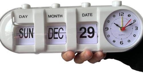 CYTGOUPER Sveglia con calendario con numeri grandi, orologio a fogli mobili per la camera da letto della casa degli anziani (girare la pagina manualmente) (Bianco)