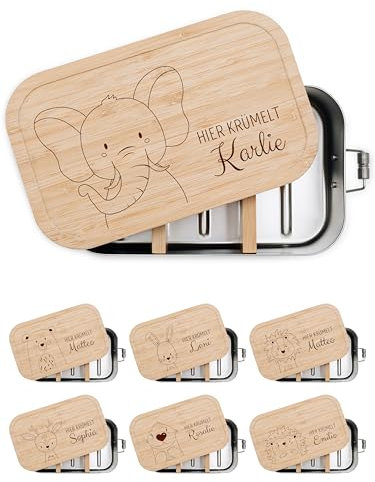 wunderwunsch® - Personalisierte Brotdose für Kinder - Robuste und Individuelle Edelstahl Brotdose mit Namen - Personalisierte Geschenke für Kinder (klein Edelstahl,Elefant)