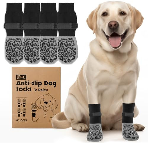 PICK FOR LIFE Dog Socks Paws Stop Licking 2 Pairs Dog Shoes with Grippers Anti-Slip DogBoots Prevent from Licking Paws for Senior Dogs on Hardwood Floor (Grey, L)