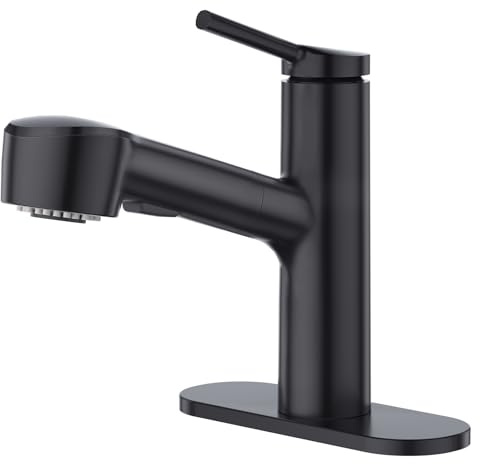 CREA Robinet de salle de bain noir mono-trou à une poignée avec pulvérisateur extractible portatif, mitigeur pour meuble de lavabo, baignoire, buanderie, toilette de bébé et d’animaux de compagnie