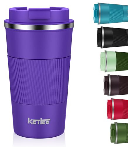 KETIEE Kaffeebecher to go,510ml Thermobecher Kaffee-to-go,Kaffeebecher Thermo,Doppelwandig Reisebecher Travel Mug,Vakuum Isolierbecher mit auslaufsicherem Deckel für Kaffee und Tee,Tiefes Lila
