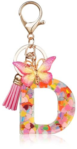 OSDUE Alphabet Schlüsselanhänger für Damen und Mädchen - Rosa Schmetterling Buchstabe D - Geburtstag Geschenke