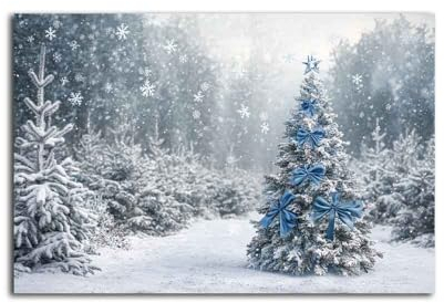 NTEUMM Weihnachtliche Winter-Leinwandkunst, Weihnachtsbaum im Schnee, große Weihnachts-Wanddekoration, Tannenbaum, Schneeflocken, Winterszenen-Dekorationen für Wohnzimmer, Schlafzimmer, Leinwandrolle,