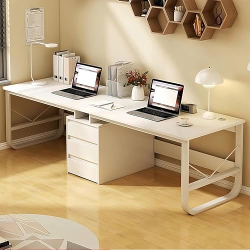 HCBHG Two Person Desk with 3 Drawers, Large Double Study Writing Table, Wooden 2 Person Gaming Desk Computer Table Dual Workstation, for Home Office(White,200cm/78.74in)