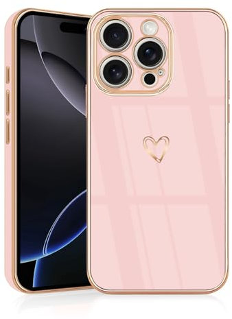 JRIANY for iPhone 16 Pro Max Case, Protective Flexible Silicone Case with Cute Design Love Heart Pattern Shockproof Bumper Cover Compatible with Apple iPhone 16 Pro Max 6.9 inch - Pink