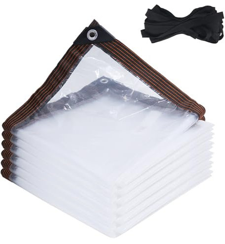 Bettinay 1M x 2M Clear Tarpaulin Waterproof Heavy Duty, Waterproof PE Transparent Tarpaulin with Eyelets and 10M Rope