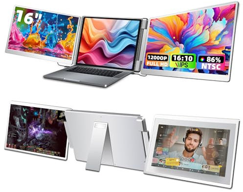 Laptop Screen Extender Computer Upgraded 16 Portable Monitor,FHD 1200P IPS Triple Laptop Screen Extender,Removable Multi-Mode Monitor for 12”-18.5” Laptops Compatible with Mac/Wins/Android/Dex