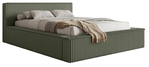 Selsey Polsterbett 180 x 200 cm Doppelbett Gepolstertes Bett Bettgestell Mit Stauraum Und Kopfteil Weicher Cord Stoff Khaki Affolio