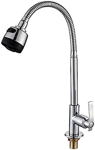 Outdoor Kitchen Sink Faucet with 360° Rotatable Flexible Neck and Single Handle Cold Water Faucet for Laundry Room Bar Garden Single Hole Design with 2 Water Outlet Modes