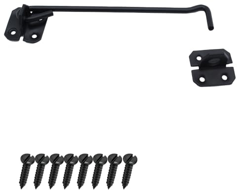 Keypak 200mm Wire Cabin Hook, Black Gate & Window Security Latch & Lock | Traditional Style Door & Garden Hardware, Hook and Eye with fixings included