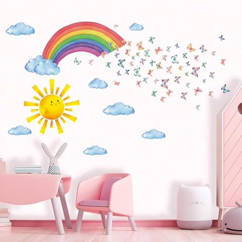 HPNIUB Regenbogen Sonne Schmetterling Wandtattoo Maedchen Zimmer Aufkleber