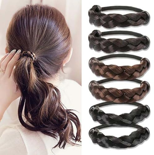 6 PCS Elastic Hair Tie Mini Rubber Bands With Wig Braided Ponytail Holders Rope Ring for Women Girls Teens