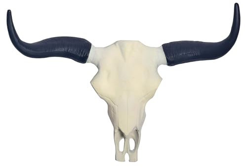 Wohnling Deko Geweih Büffel-Schädel Weiß 55,5 cm Aluminium Design Stierkopf, Wanddekoration Horn Modern, Wandskulptur mit Hörner, Geweih-Jagdtrophäe Metall, Wandschmuck Groß