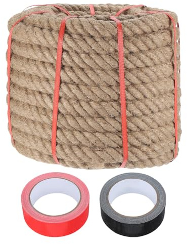 sourcing map Juteseil, 3,8 cm x 29,9 m, schweres, natürliches, dickes gedrehtes Seil mit 2 Rollen Bändern für Handwerk, Geländer, Docks, Tauziehen, Schaukel, nautische Landschaftsbau