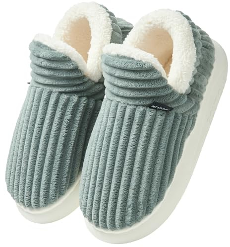 Misolin Hausschuhe Damen Winter Wärme Pantoffeln Herren With Memory Foam Kordsamt Voll Plüsch Weiche Geschlossen Baumwolleschuhe Antirutsch Bequeme Outdoor/Indoor,Graugrün 280(EU40-41)