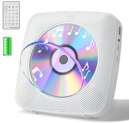 Gueray Lettore CD Portatile Bluetooth con 1800mAh Lettores CDs Desktop Ricaricabile per la Casa con Doppi Altoparlanti Telecomando FM Radio Timer USB AUX Porta Auricolare-Bianco