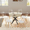 GrandCA HOME Mesa de Comedor con 6 Sillas, Mesa Redonda de 100 CM, Silla de Cocina Tapizada Transparente, Conjunto de Mesa y Sillas de Comedor (Travertino Amarillo + Blanco)