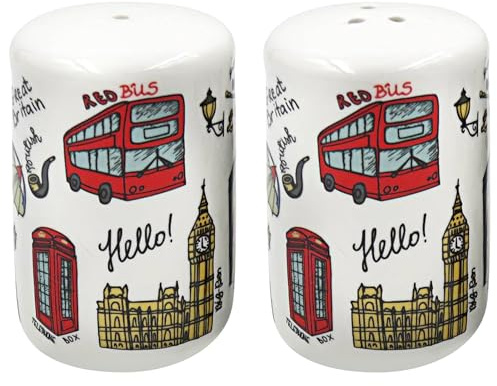 The Leonardo Collection London Sketch Salt and Pepper Shaker Set for Kitchen Or Dining Table | Decorative Ceramic Seasoning Set with Iconic City Design | Stylish Tableware for Everyday Or Gift Use