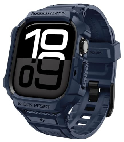 Spigen Funda Rugged Armor Pro con correa para Apple Watch 11/10(46mm) | Funda de TPU resistente con correa ajustable y detalles de fibra de carbono para el modelo 2025/2024 - Navy Blue
