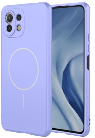 UPLAI Magnetisch Hülle für Xiaomi 11 Lite 5G NE/Xiaomi Mi 11 Lite, Ultra Dünn Seidig Flüssiges Silikon Stoßfest Handyhülle mit Kameraschutz, Weich Faserfutter TPU Mode Schutzhülle. Lila