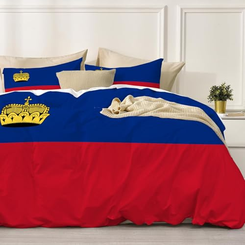 DACRWEKZ Patriotismus Bettwäsche 135×200 cm Liechtenstein-Flagge - Fein-Biber Bettwäsche-Set Rot und blau, 100% Mikrofaser,mit Reißverschluss und 1 Kissenbezüge 80x80cm