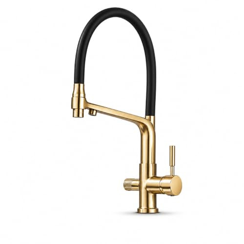 Ari 3-Wege Küchenarmatur Mit Ausziehbarer Brause Wasserfilter Anschluss Spültischarmatur 360 Grad Drehbar Gebürstetes Gold 2 Strahlarten Flexible