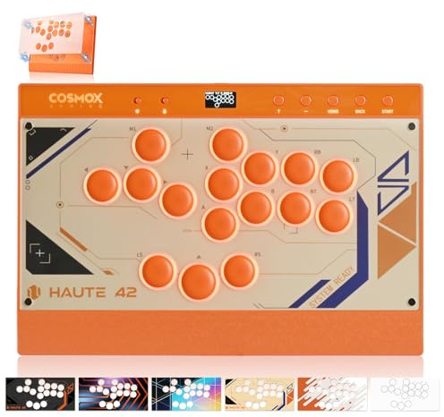 Haute42 Leverless Controller Arcade Stick: Stick arcade magnetico senza leva con bordi RGB, controller arcade arancione di alta qualità Haute42 C16 per PC/PS4/Switch Game con pulsante di blocco