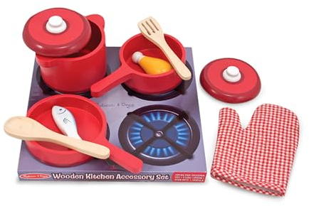 Melissa & Doug Deluxe Wooden Kitchen Accessory Set - Pots & Pans (8 Pieces)