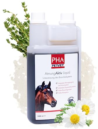 PHA AtmungAktiv Liquid für Pferde - Unterstützt Bronchien & Immunsystem mit Kräutern wie Thymian & Fenchel, Bronchial Kräuter Flüssigkeit, 1L