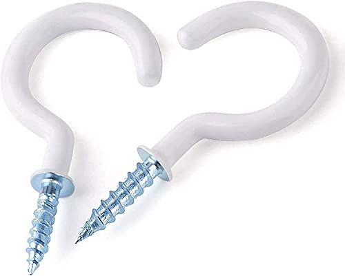 Merriway BH04766 (4 Pcs) Cup Hook White Plastic Coated 38 mm - Pack of 4 Pieces
