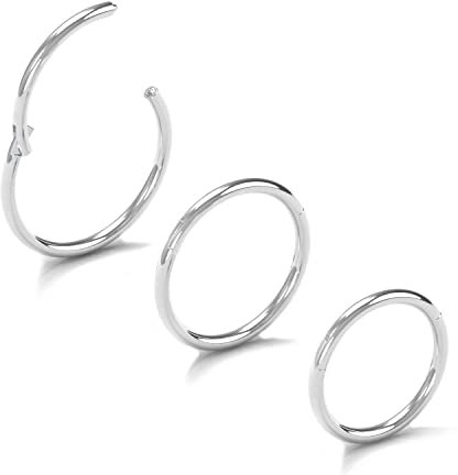 NewkeepsR 3Pièce-1.0mm épaisseur 316L nez en acier anneau anneau dormeur boucles d'oreilles articulé Clicker segment sans couture Helix Daith Cartilage lèvre Piercing-9/10/11mm