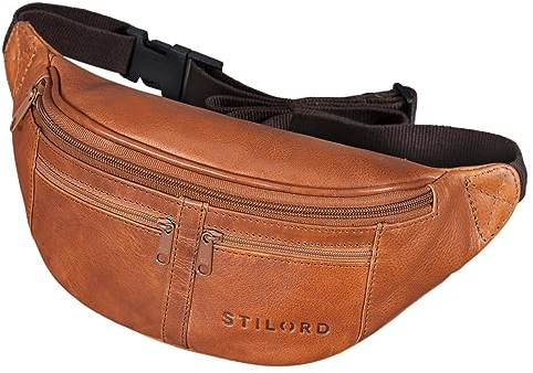 STILORD 'Echo' Poche Ventrale en Cuir Véritable Vintage Sac Banane Sacoche Ventrale Homme et Femme Voyage Sport Smartphones, Couleur:Ocre - Marron