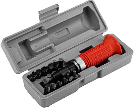 Senrise - Set di 14 pezzi con cacciavite a percussione, punte da 1/4 di pollice a taglio, a croce ed esagonali, con impugnatura morbida, per riparazioni domestiche e professionali