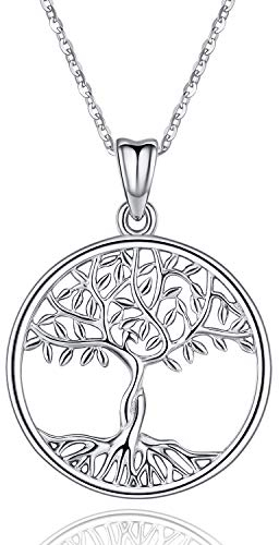 Collier pendentif arbre de vie en argent pour les femmes, collier arbre généalogique charme bijoux simple pendentif en argent avec chaîne, colliers de dames cadeau pour les filles avec boîte fine