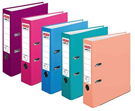 5 Stück Herlitz Ordner maX.file protect A4 8cm PP-Kunststoffbezug/Papier hellgr.besch. [ Farben sortiert ] 5 Farben