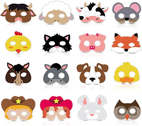 16 Stück Bauernhof Wald Tier Maske Scheunenhof Tier Gesicht für Haustier Zoo Bauernhaus Dschungel Thema Geburtstag Weihnachten Kostüme Verkleidung Party Zubehör