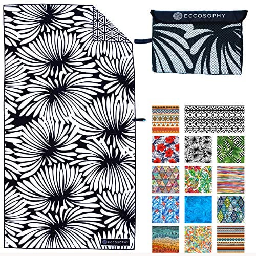 ECCOSOPHY Mikrofaser-Strandtuch, sandfreie Handtücher sind schnell trocknend, leicht, super saugfähig, perfekt für Pool, Reisen, Kreuzfahrt, Camping, Übergröße, XL für Erwachsene (Lovina)