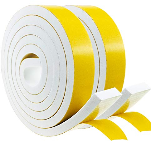 Storystore Joint Isolation pour Porte Fenêtre, Joint Adhésif en Mousse Caoutchouc, 2 Rouleaux 25mm(l) x10mm (H) x2m(L) Bande Caoutchouc Joint Isolation du Bruit Froid, Anti-collision, Antichoc, Blanc