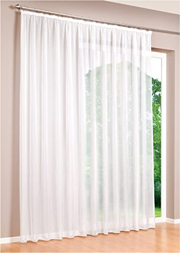 DecoHome | Gardinen Store Voile Vorhang mit Kräuselband, transparent Weiß, in verschiedenen Größen (260, 450)