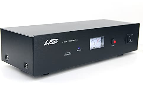 WAudio HiFi Netzfilter W-6000B, 7 Mehrfach Steckdosen mit Spannungsmesser, Überspannungsschutz und Phasenlicht (Schwarz)