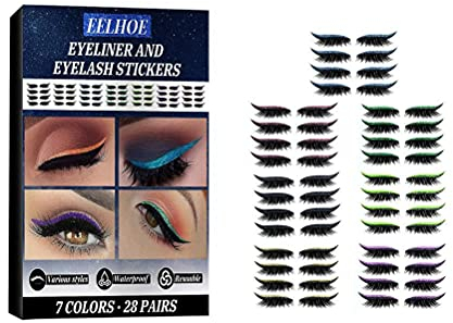 Hosuho, 4 paia di ciglia finte adesive con brillantini colorati, autoadesive, riutilizzabili, per donne e ragazze