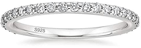 Zakk Eternity Ring Damen Silber 925 Zirkonia Volle Ewigkeitsringe Vorsteckring Schmal Verlobungsringe Eheringe Trauringe Memoire Ringe 2mm Gold Rosegold (Silber,67 (21.3))